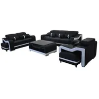 JVmoebel Sofa Sofa Leder Couch Polster Garnitur 3+2+1 Sitz Komplett Set Garnitur, Made in Europa schwarz