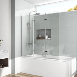 EMKE Duschtrennwand für Badewanne 130x140 cm, 3-teilig Faltbar Duschwand für Badewanne Duschwand Badewannen, Duschabtrennung Sicherheitsglas Badewannenaufsatz