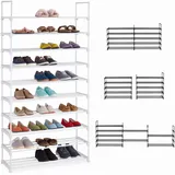 Relaxdays XXL Schuhregal Stecksystem, 10 Ebenen, modular, HxBxT: 175,5 x 93 x 30,5 cm, Schuhaufbewahrung Metall, weiß