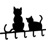 Maximex Schlüsselboard Katzen, mit 5 Haken, Schwarz, Eisen schwarz - schwarz