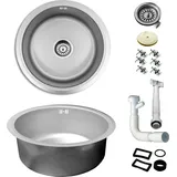 Edelstahl Rund Küchenspüle 44cm Ø Edelstahlspüle Spüle Einbauspüle Spülbecken - Weiß