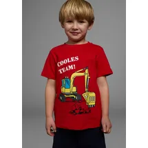 Kidsworld T-Shirt "Mit Bagger-Druck", Jungen, Gr. 92/98, rot, Single Jersey, Obermaterial: 100% Baumwolle, bedruckt, Basic, Shirts T-Shirt, Kurzarm, mit peppigem Druck, mit Rippbündchen am Ausschnitt