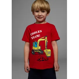 Kidsworld T-Shirt "Mit Bagger-Druck", Jungen, Gr. 92/98, rot, Single Jersey, Obermaterial: 100% Baumwolle, bedruckt, Basic, Shirts T-Shirt, Kurzarm, mit peppigem Druck, mit Rippbündchen am Ausschnitt