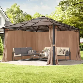 TOOLPORT Gartenpavillon 4x4 m wasserdicht ALU Deluxe Pavillon mit 4 Seitenteilen Hardtop Dach
