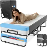 eloneo Klappbett mit Premium-Matratze 90 x 200 cm grau