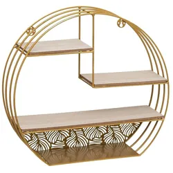 WellHome - Wandregal Holz Metall Rund Gold