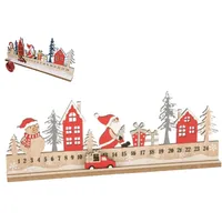 1pc Holz Adventskalender 24-Tage bewegende Geschenke Auto Weihnachtskalender 2025 mit dem Weihnachtsmann Snowman Weihnachtshaus Dekor Holzornamente für Kinder Erwachsene, 16x6 Zoll.
