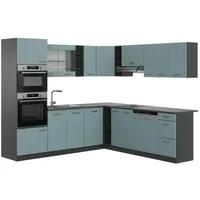 Vicco Winkelküche R-Line L-Form 247 cm Blau-Grau/Anthrazit