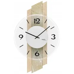 AMS -Wanduhr Sonoma Natur-Baumblatteinlage Quarz 44cm- 9665