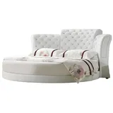 Xlmoebel Bett Luxuriöses Doppelbett aus Leder mit rundem Design für Schlafzimmer (Rundbett), Hergestellt in Europa weiß