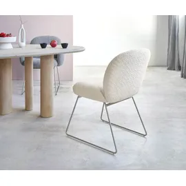 DeLife Esszimmerstuhl Nube-Flex Bouclé Weiß Kufengestell Edelstahl Taschenfederkern, Esszimmerstühle