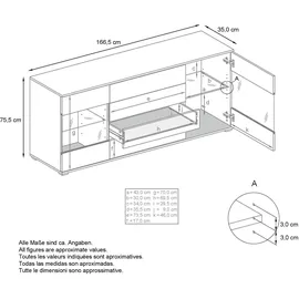 Vladon Bari V2 166,5 x 75,5 x 35 cm Weiß matt/Weiß Hochglanz