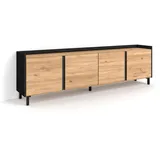 SKRAUT HOME Lowboard 207x61 cm Eiche Schwarz Holzwerkstoff