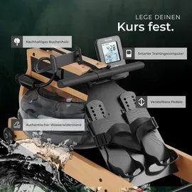 Tectake tectake® Holzrudergerät aus massiver Buche, klappbar, mit LCD-Anzeige, flexibler Handyhalterung und Bluetooth