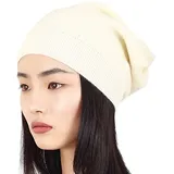 WaySoft Beanie aus 100 % Kaschmir für Damen in einer Geschenkbox, übergroße Damenmütze, Cremeweiß, Einheitsgröße - Einheitsgröße