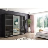 ALTDECOR Schiebetürenschrank VIVI 2 (Kleiderschrank Aluminium-Leisten, Spiegel, Schiebetürenschrank) schwarz 180 cm x 216 cm x 61 cm