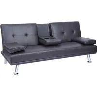 3er-Sofa HHG 179, Couch Schlafsofa Gästebett, Tassenhalter verstellbar 97x166cm Kunstleder, braun