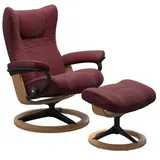 STRESSLESS Sessel mit Hocker Wing Signature Leder Rot Batick Bordeaux M (Medium)