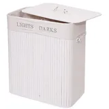 MCW Wäschekorb MCW-C21, Laundry Wäschebox Wäschesammler Wäschebehälter, Bambus 2 Fächer 63x55x34cm 100l weiß