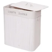 MCW Wäschekorb MCW-C21, Laundry Wäschebox Wäschesammler Wäschebehälter, Bambus 2 Fächer 63x55x34cm 100l weiß