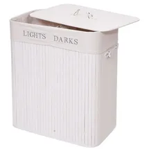 MCW Wäschekorb MCW-C21, Laundry Wäschebox Wäschesammler Wäschebehälter, Bambus 2 Fächer 63x55x34cm 100l weiß