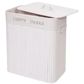MCW Wäschekorb MCW-C21, Laundry Wäschebox Wäschesammler Wäschebehälter, Bambus 2 Fächer 63x55x34cm 100l weiß