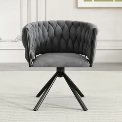 Merax Samt-Esszimmerstuhl, einzelner heller Luxus-Wohnzimmer-Schlafzimmer-Drehstuhl, Freizeit-Drehstuhl mit vier Stützbeinen aus Metall, grau