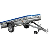 Autotransportanhänger mit Aluminiumseitenwänden 264x125 Unitrailer Garden 264 KIPP ALU mit H-0-Rahmen und blauer Plane