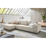 Musterring Ecksofa MUSTERRING "JustB PM200, Holzrahmen in schwarz, wahlw. Sitzvorzug, Breite 316cm", beige (nature), B:316cm H:78cm T:166cm, 94% Polyester, 6% Nylon, Sofas, Ecksofa, Anreihsofa rechts & Longchair links, mit Armlehnen, inkl. Rückenkissen