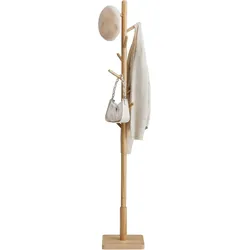 Garderobenständer, Kleiderständer Massivholz, aus robustem Kautschukholz, dreischichtig lackiert, mit 8 Haken, naturbeige