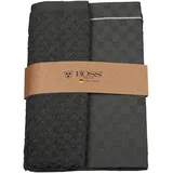 Ross 2er Pack Zwirn Halbleinen Geschirrtücher, 908, 1x Geschirrtuch 50x70 cm + 1x Küchenfrottiertuch 50x50 cm + anthrazit - grau