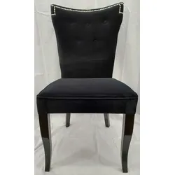 Casa Padrino Luxus Esszimmer Stuhl Schwarz / Silber - Küchenstuhl mit edlem Samtstoff - Esszimmer Möbel - Küchen Möbel - Luxus Möbel - Luxus Einrichtung