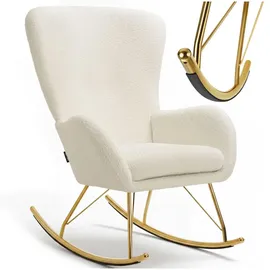 Tectake Schaukelstuhl 70 x 100 x 93 cm Bouclé Creme/Gold