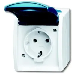 Schuko-Steckdose ocean, mit Klappdeckel, grau/blaugrün, 1-fach - grau/blaugrün
