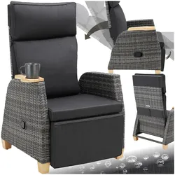 tectake® Rattansessel, mit Aluminiumgestell, verstellbare Rückenlehne und Fußablage, dicke Polsterung, 68,5 x 67 - 128 x 87 - 104 cm