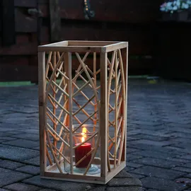 MARELIDA Laterne aus Rattan - Windlicht - mit Glaseinsatz - H: 45,5cm - natur