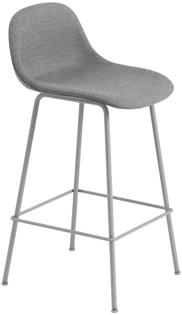 Muuto Fiber Barhocker mit Rückenlehne, tube base, höhe 65 cm, remix 133 / grau