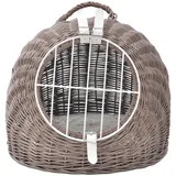 Aumüller Katzenhöhle/Transportkorb aus Vollweide, Vintage Grau/Braun inkl. Liegekissen - 50 cm