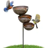 3 Stöckige Vogeltränke | Metall Regenfänger für Garten | 3 Stöckiger Insektentränke Gartenstecker | Outdoor Stehender Regenfänger Vögeln Badeschüssel Deko für Terrasse & Hof