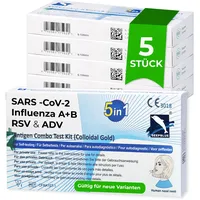 5in1 Antigen Schnelltest Atemwegsviren - 5 Stk. - COVID-19 Influenza A+B RSV ADV Kombi Schnelltest - Ergebnis in 15 Minuten - einfacher Nasenabstrich für Zuhause
