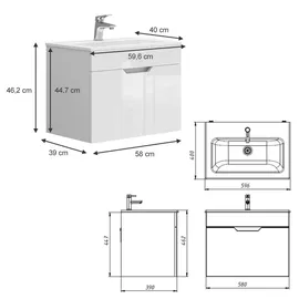 Vicco Waschbeckenunterschrank Stefanie 2 Teile 60 x 46,2 x 40 cm Weiß Hochglanz