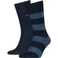 Tommy Hilfiger Herrensocken Doppelpack Uni/Ringel dunkelblau Größe 39-42