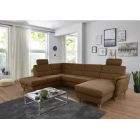 Wohnlandschaft HOME AFFAIRE "Palmera U-Form, B: 308 cm", braun (messing), B:308cm H:89cm T:212cm, 100% Polyester;Struktur (100% Polyester);Luxus-Microfaser in Lederoptik (100% Polyester), Sofas, Wohnlandschaft, optional Bettfunktion & Bettkasten, Federkern, Topseller