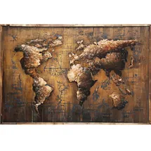 Garden Pleasure Wandbild 3D Weltkarte braun, Metall