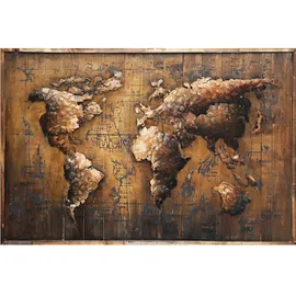 Garden Pleasure Wandbild 3D Weltkarte braun, Metall