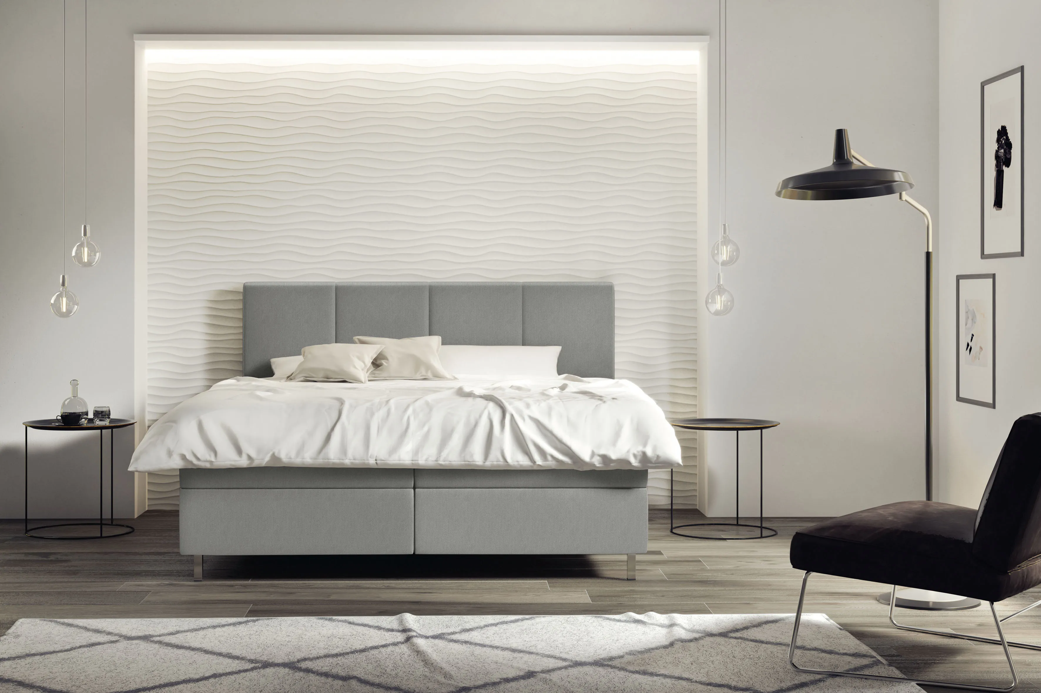 Schlaraffia Boxspringbett »Saga«, GELTEX® Next Topper, Metallfuß in Chrom, niedriges Kopfteilhöhe 113 cm Schlaraffia silver