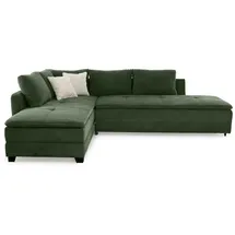 luma-home Federkern Ecksofa Doppelbett Dauerschläfer Bettkasten Regal Couch in Cord Grün & 15164 - 2 Jahre Gewährleistung - mind. 14 Tage Rückgaberecht - Grün