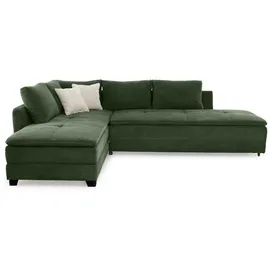 luma-home Federkern Ecksofa Doppelbett Dauerschläfer Bettkasten Regal Couch in Cord Grün & 15164 - 2 Jahre Gewährleistung - mind. 14 Tage Rückgaberecht - Grün