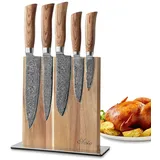Wakoli Edib Pro 5er Damastmesser-Set I Holzbox I 8-20cm Klinge I mit Messerblock