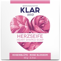 Klar Seifen Herzseife Rosenblüte 65g, Cosmos zertifiziert, palmölfrei, geeignet für empfindliche bis normale Haut, Seife, 11032